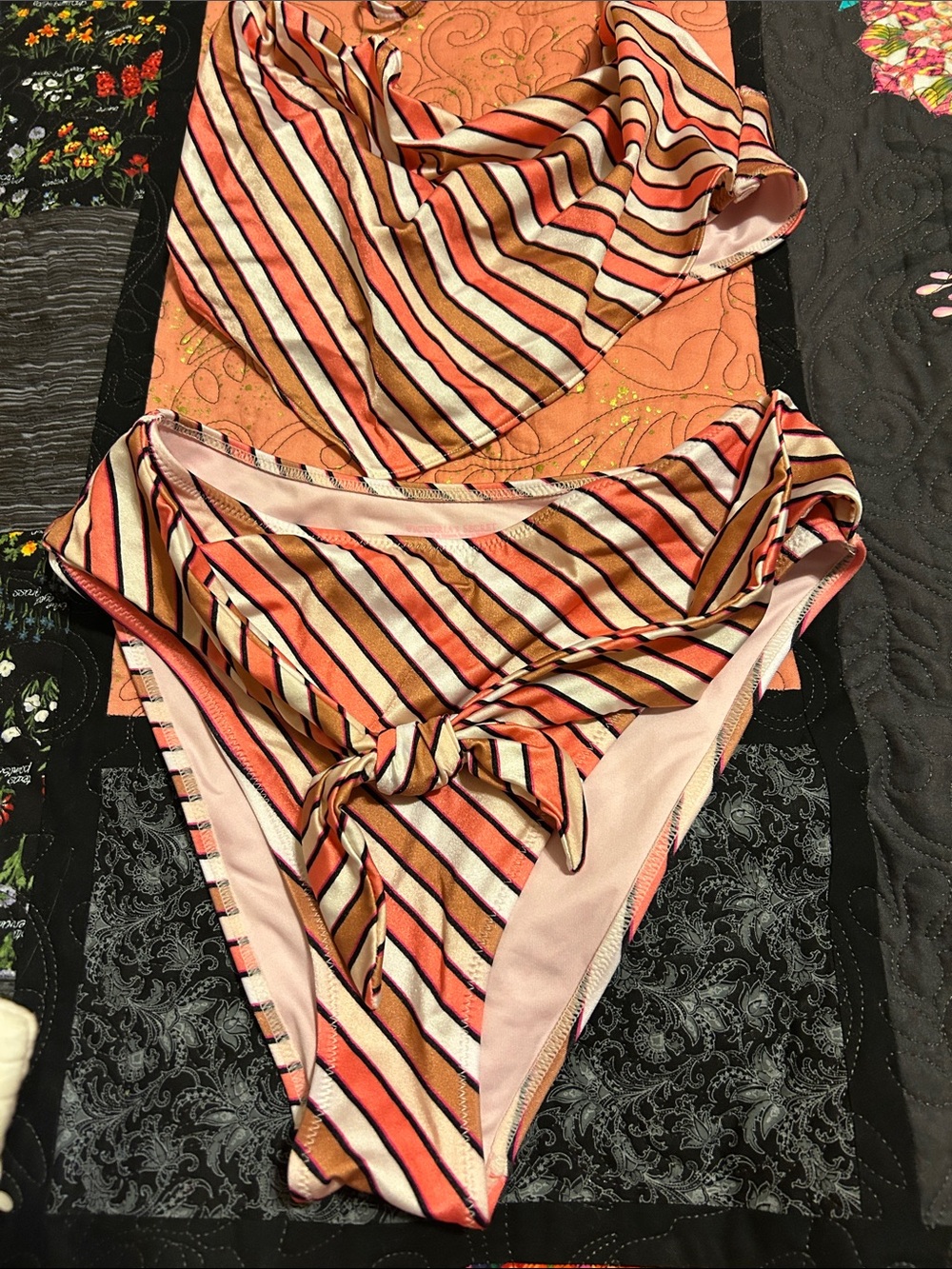 Victoria's Secret Pink, Coral & Cream Striped Bikini Set- Excellent Condition